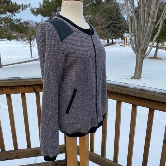 41Hawthorn Knit Tweed Moto Jacket Size L Faux Leather Trim Gray Black Full Zip - Picture 7 of 12